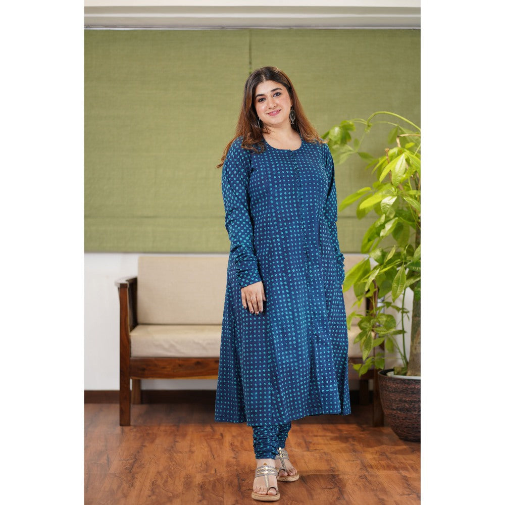 The Indian Ethnic Co. Mesha Dabu Teal Cotton Kurta