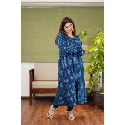 The Indian Ethnic Co. Mesha Dabu Teal Cotton Kurta