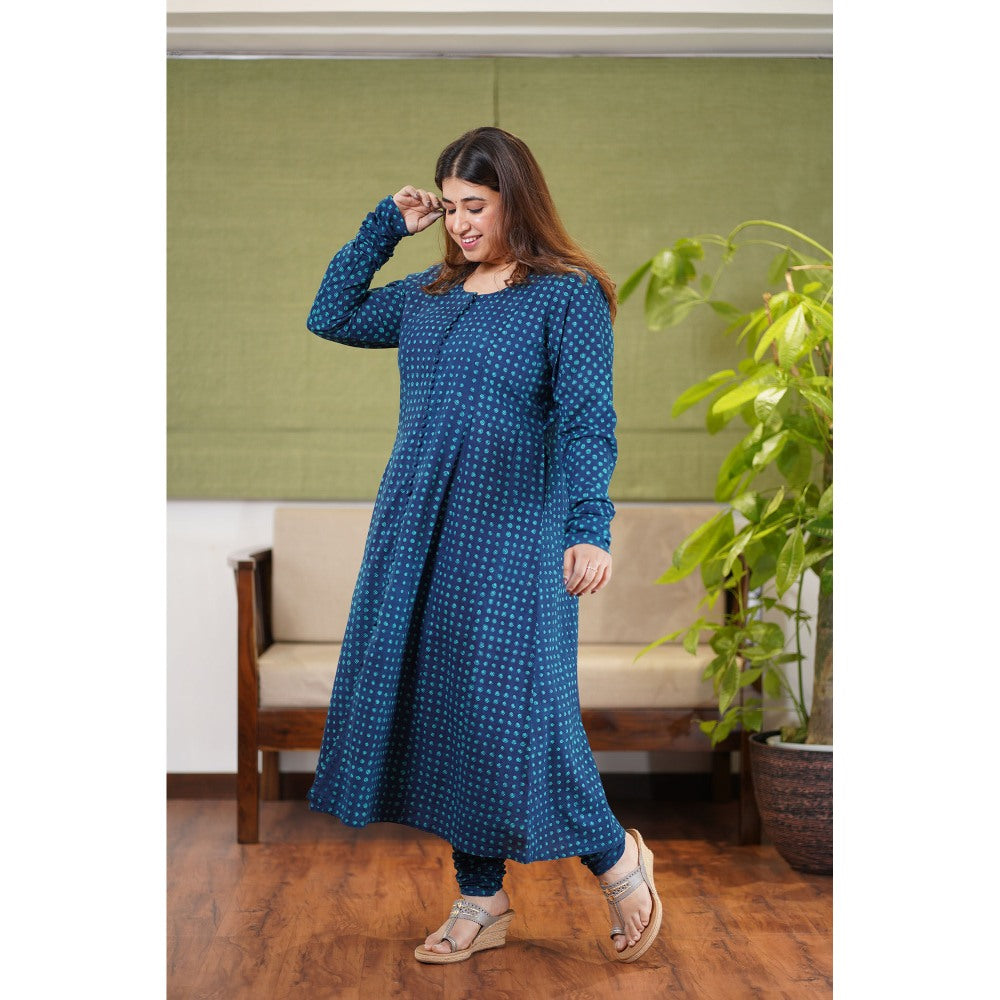 The Indian Ethnic Co. Mesha Dabu Teal Cotton Kurta