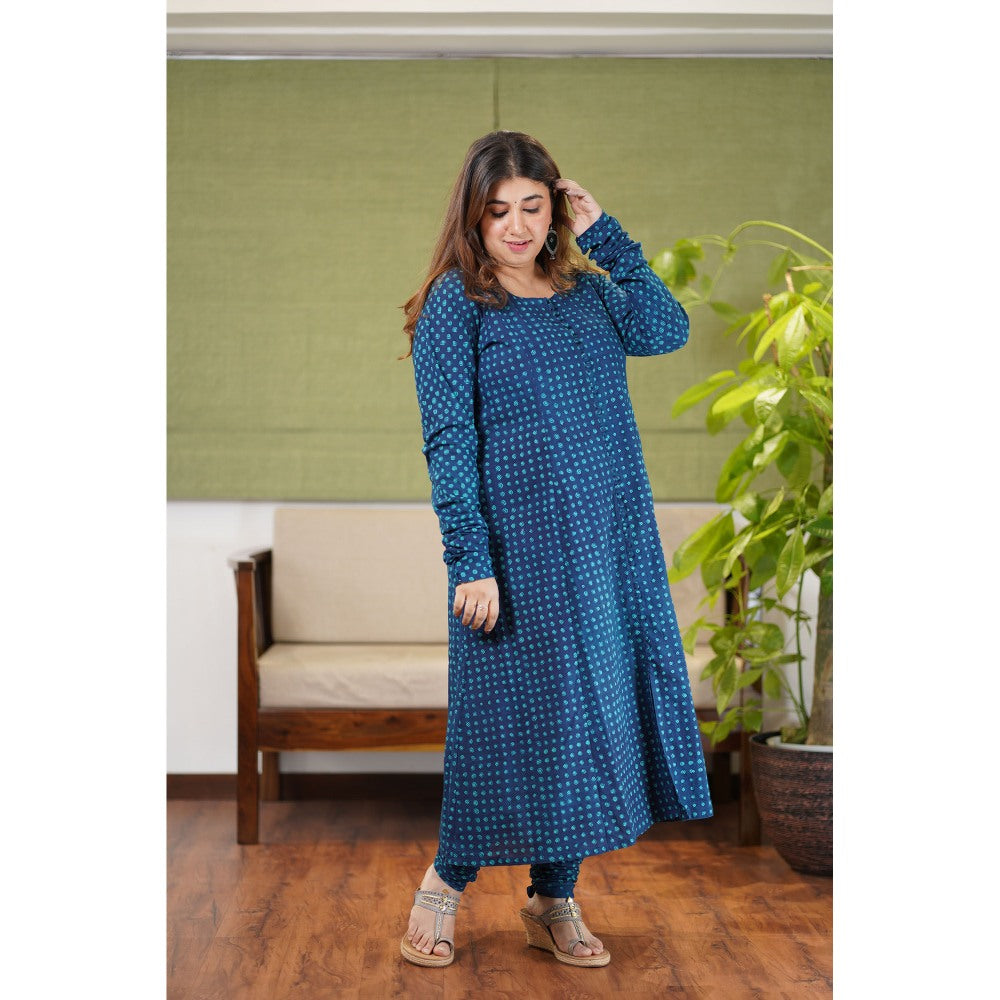 The Indian Ethnic Co. Mesha Dabu Teal Cotton Kurta