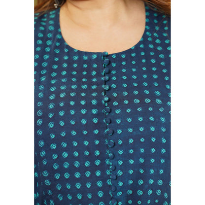 The Indian Ethnic Co. Mesha Dabu Teal Cotton Kurta