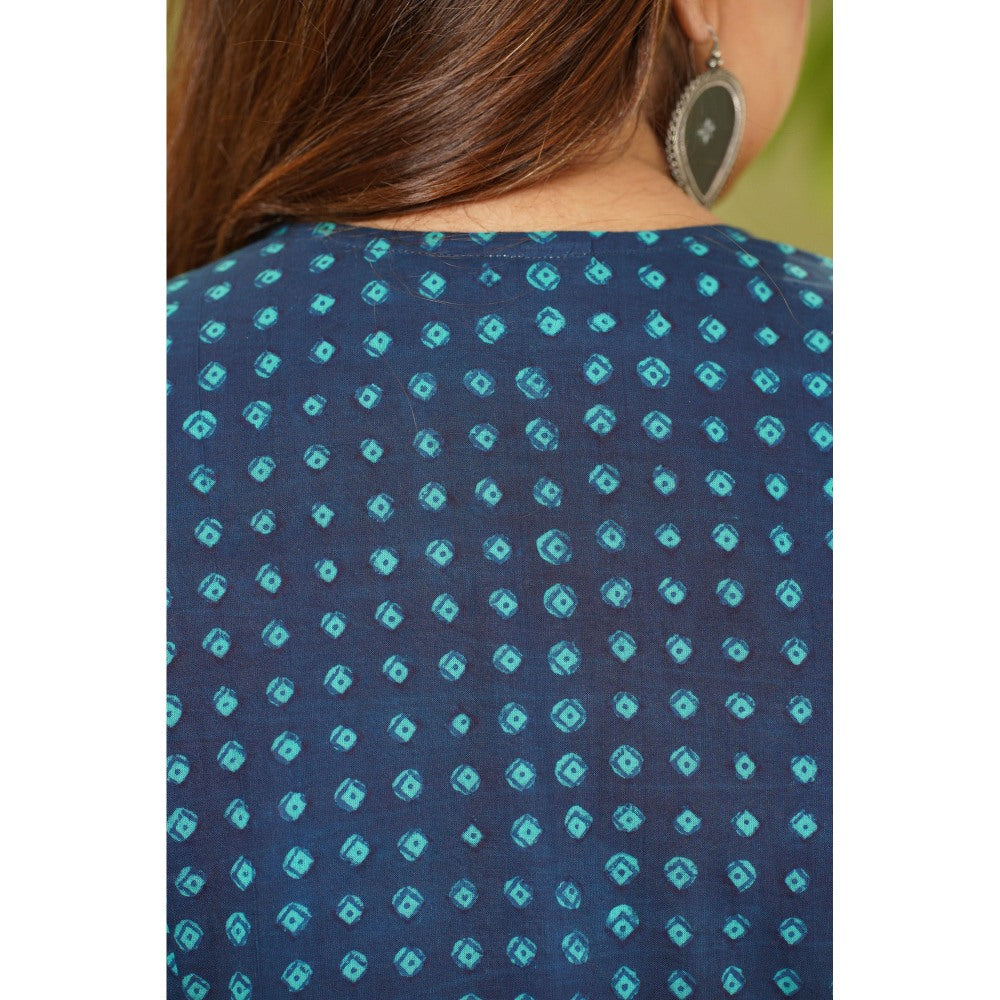 The Indian Ethnic Co. Mesha Dabu Teal Cotton Kurta