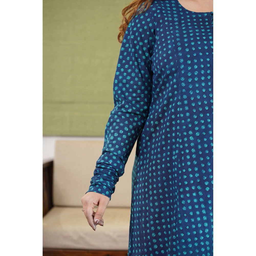 The Indian Ethnic Co. Mesha Dabu Teal Cotton Kurta