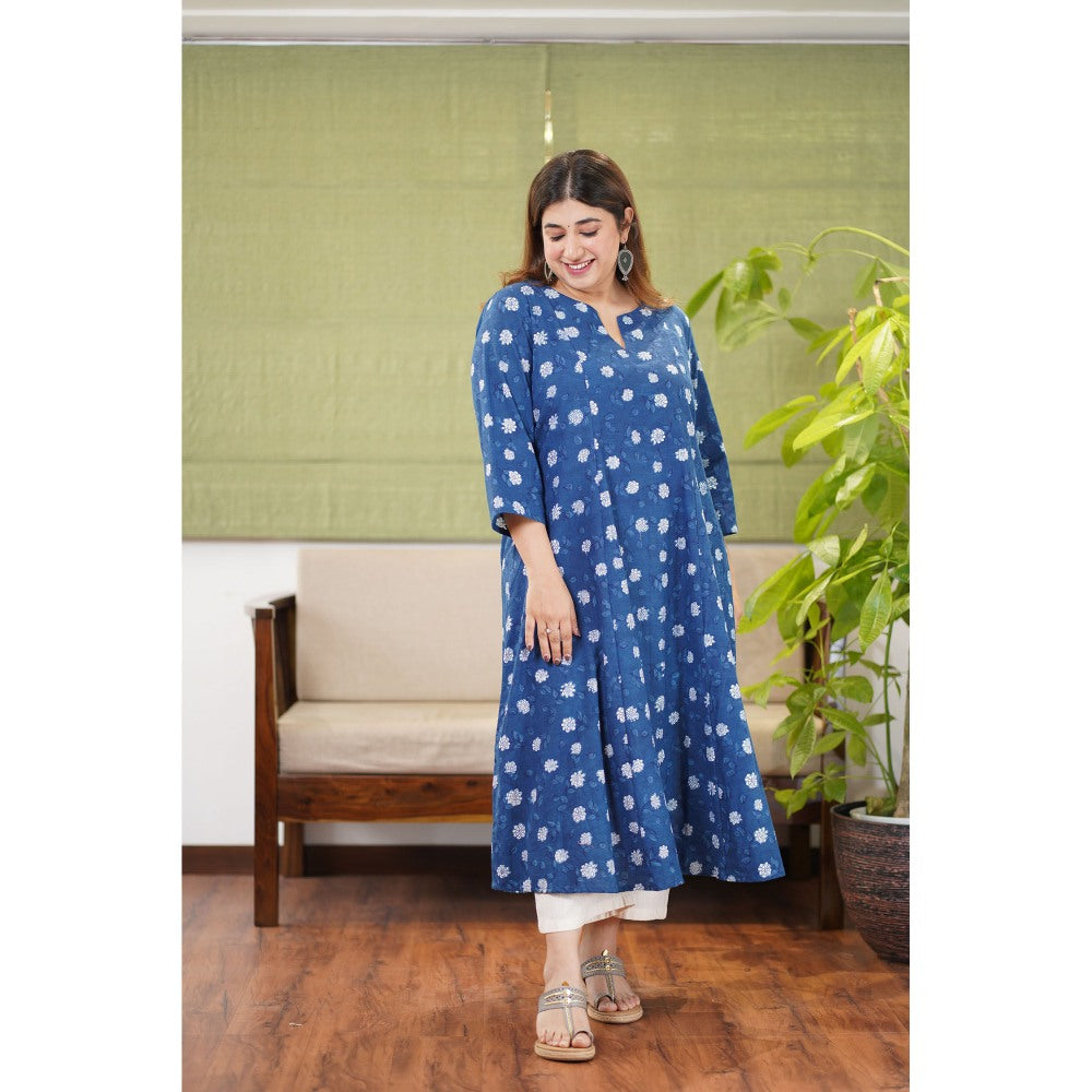 The Indian Ethnic Co. Vinita Dabu Indigo Cotton Kali Kurta