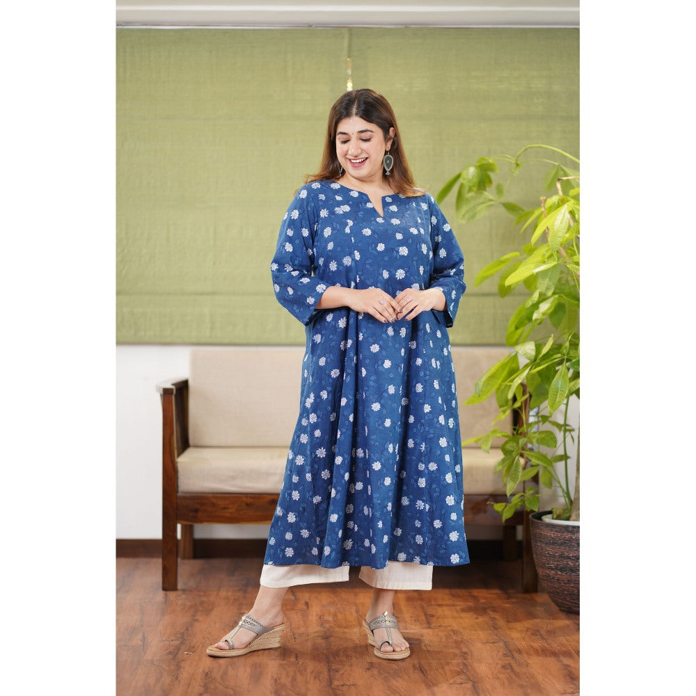 The Indian Ethnic Co. Vinita Dabu Indigo Cotton Kali Kurta