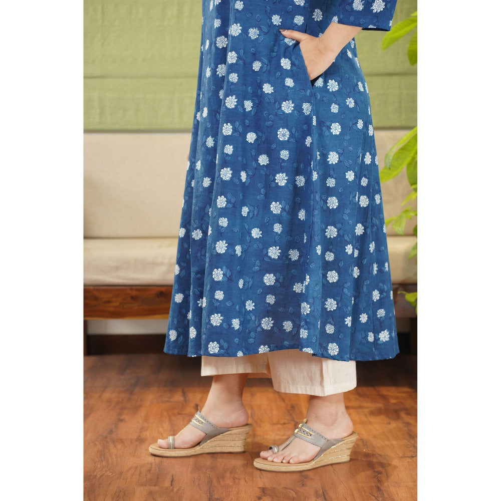 The Indian Ethnic Co. Vinita Dabu Indigo Cotton Kali Kurta