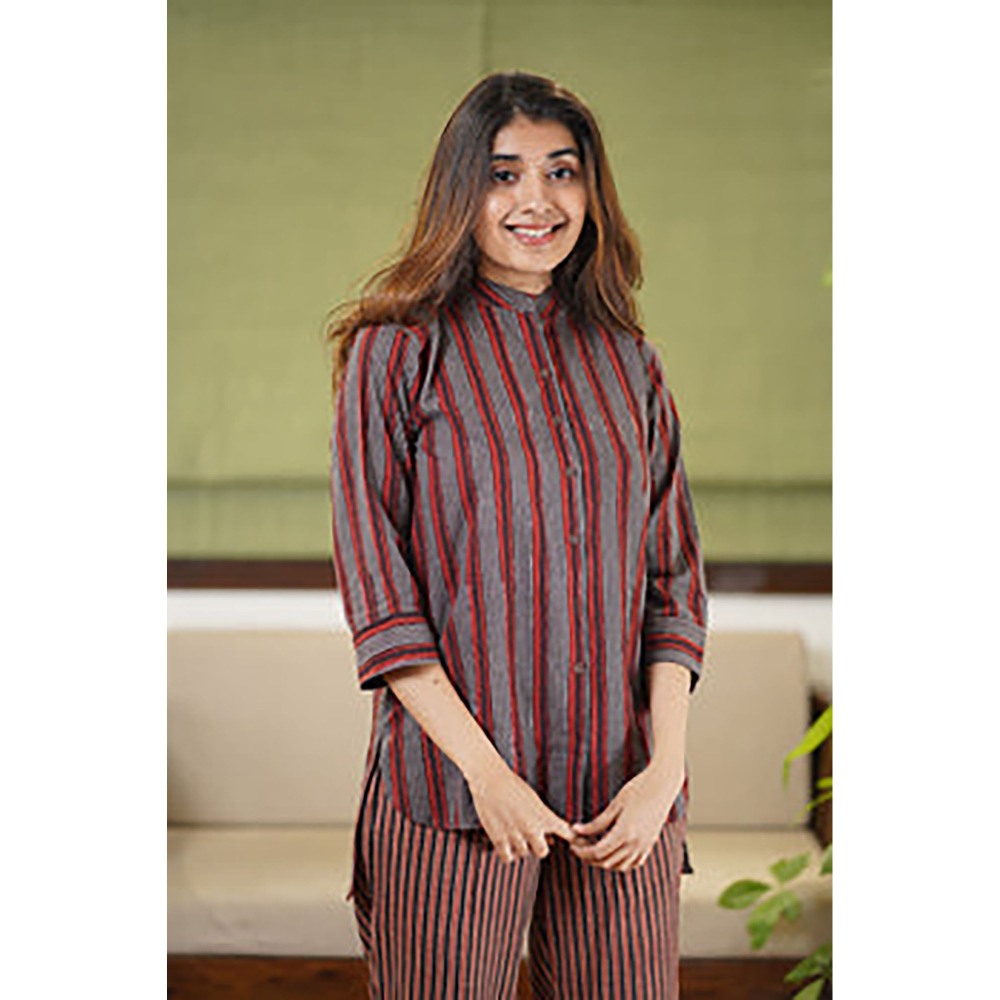 The Indian Ethnic Co. Jiya Stripe Dabu Cotton Top (Set of 2)