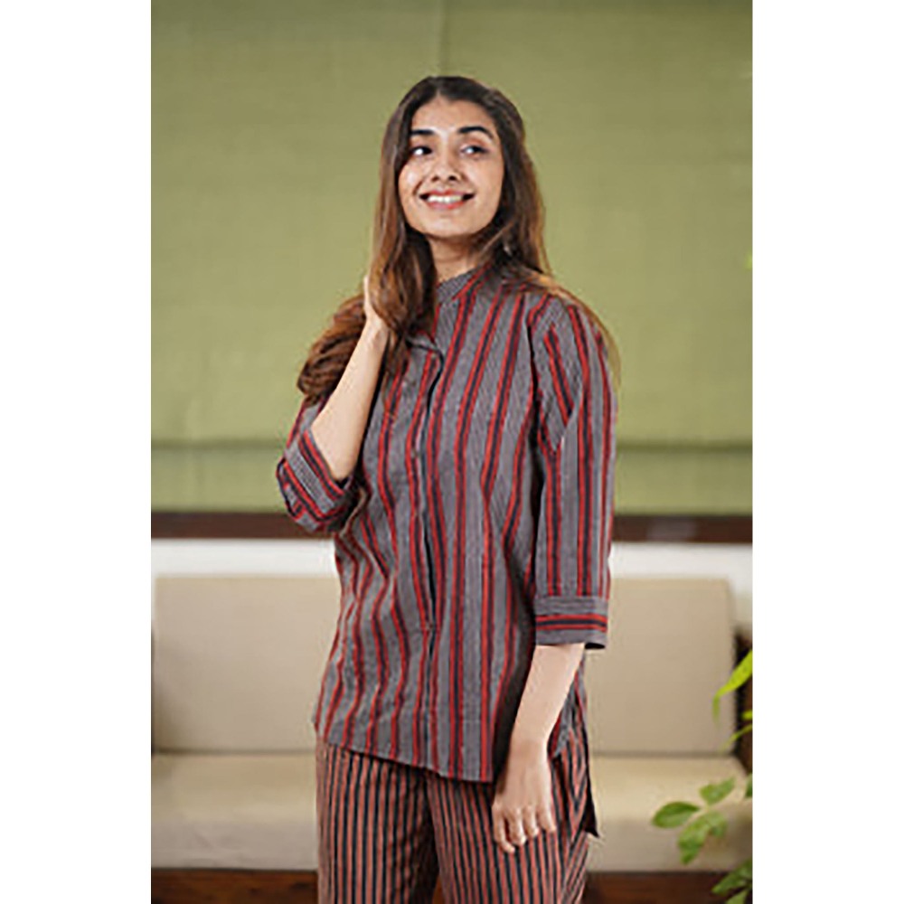 The Indian Ethnic Co. Jiya Stripe Dabu Cotton Top (Set of 2)