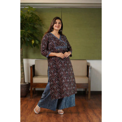 The Indian Ethnic Co. Black & Indigo Floral Jaal Ajrakh Cotton Kurta (Set of 3)