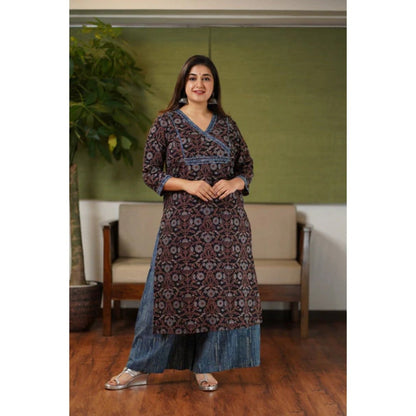The Indian Ethnic Co. Black & Indigo Floral Jaal Ajrakh Cotton Kurta (Set of 3)