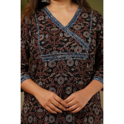 The Indian Ethnic Co. Black & Indigo Floral Jaal Ajrakh Cotton Kurta (Set of 3)