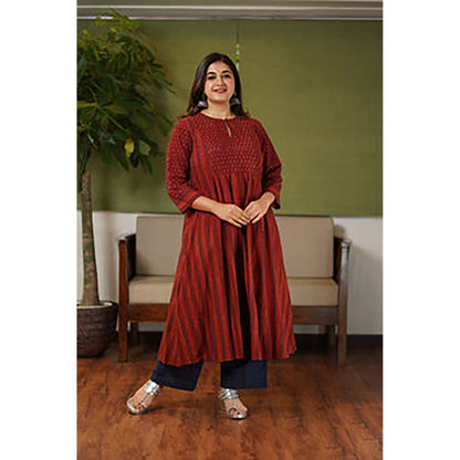The Indian Ethnic Co. Ruchi Red Patchwork Kali Ajrakh Cotton Kurta