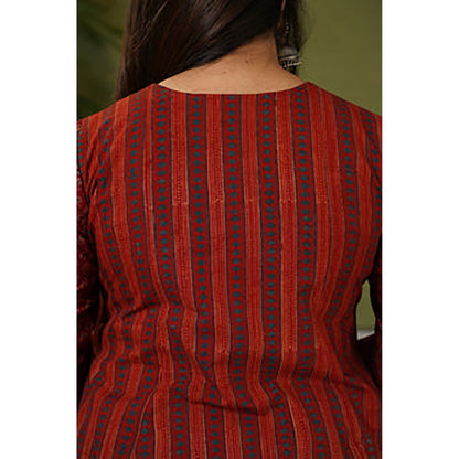 The Indian Ethnic Co. Ruchi Red Patchwork Kali Ajrakh Cotton Kurta