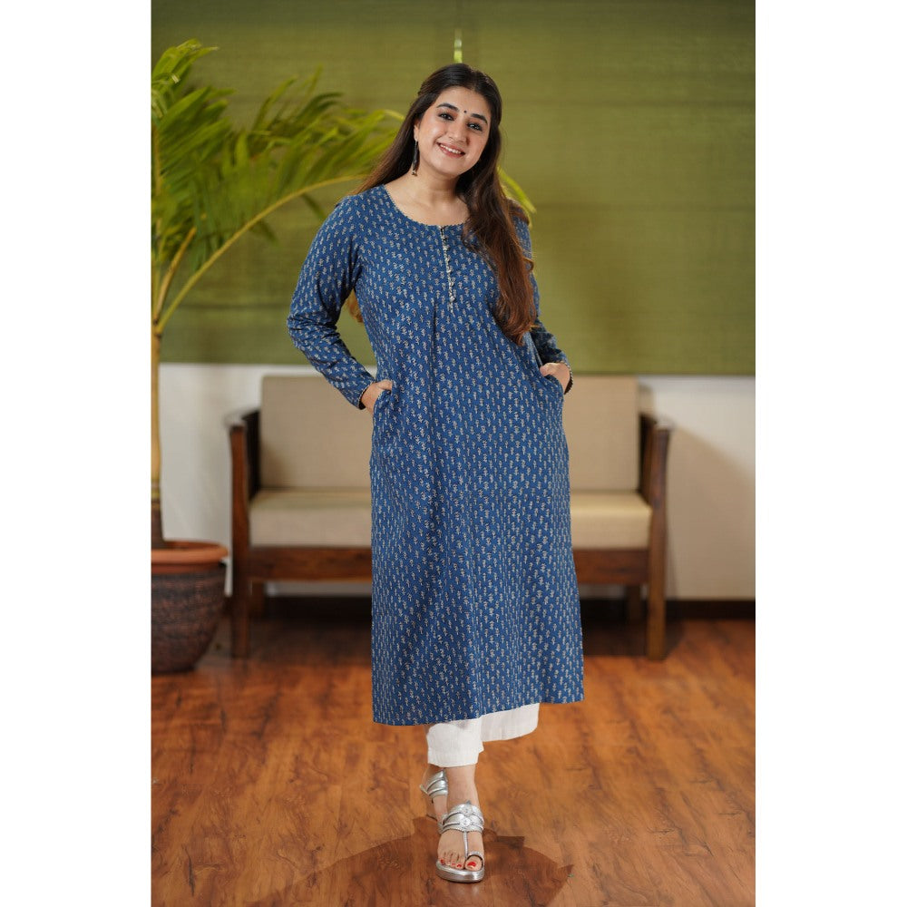 The Indian Ethnic Co. Fadat Indigo Full Sleeves Kurta Natural Dyed