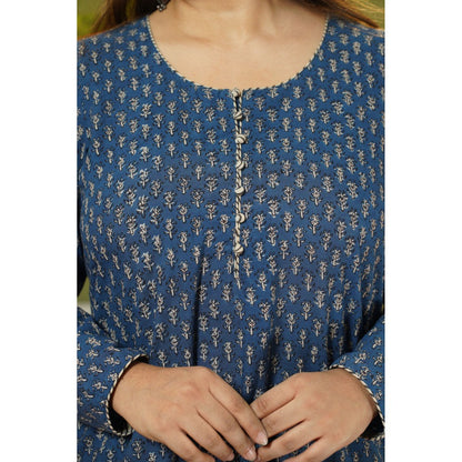 The Indian Ethnic Co. Fadat Indigo Full Sleeves Kurta Natural Dyed