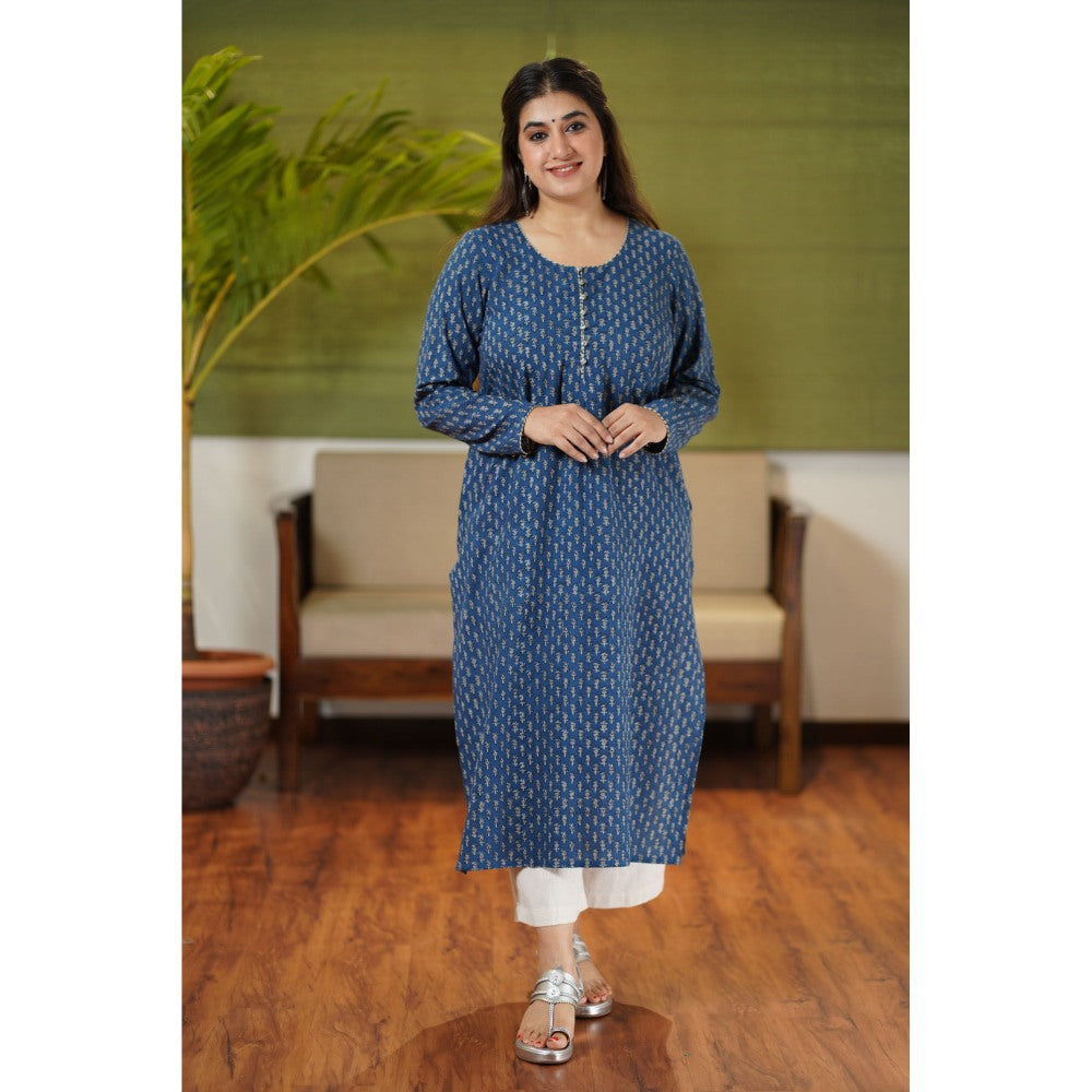 The Indian Ethnic Co. Fadat Indigo Full Sleeves Kurta Natural Dyed