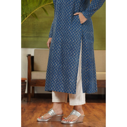 The Indian Ethnic Co. Fadat Indigo Full Sleeves Kurta Natural Dyed