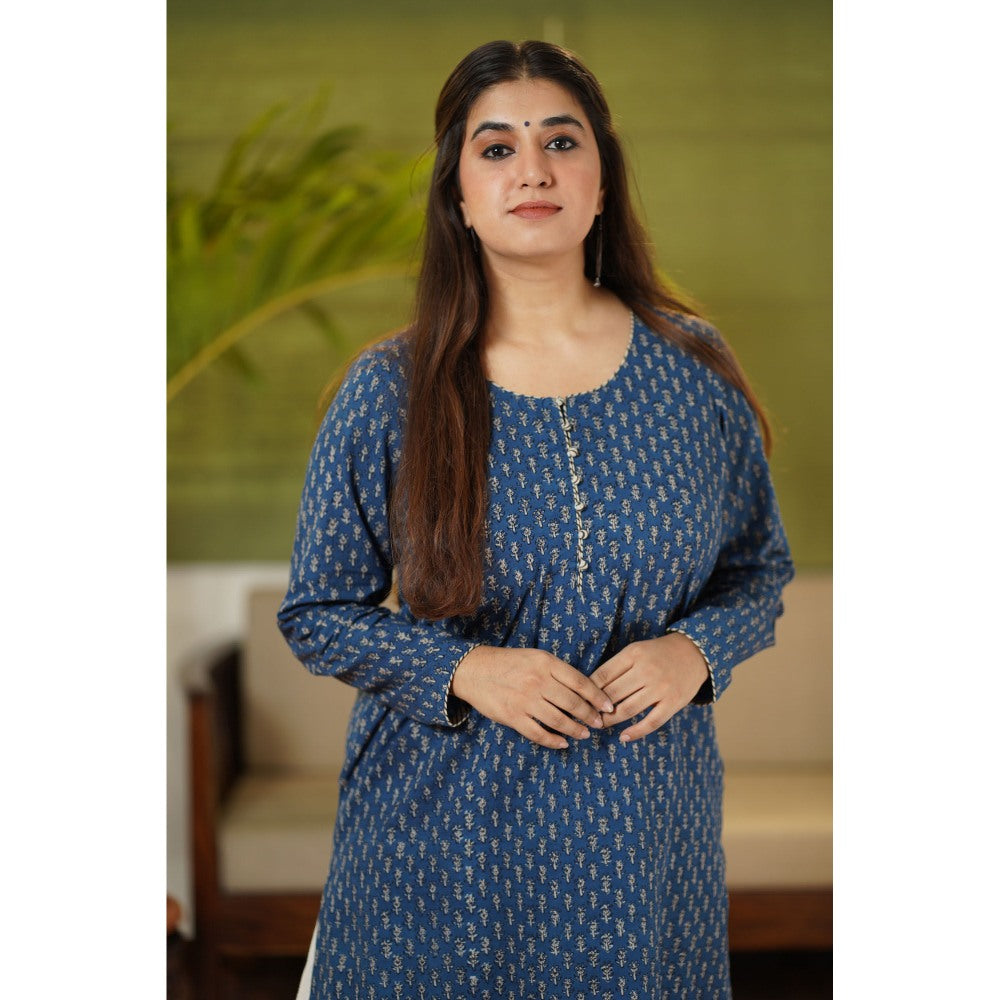 The Indian Ethnic Co. Fadat Indigo Full Sleeves Kurta Natural Dyed