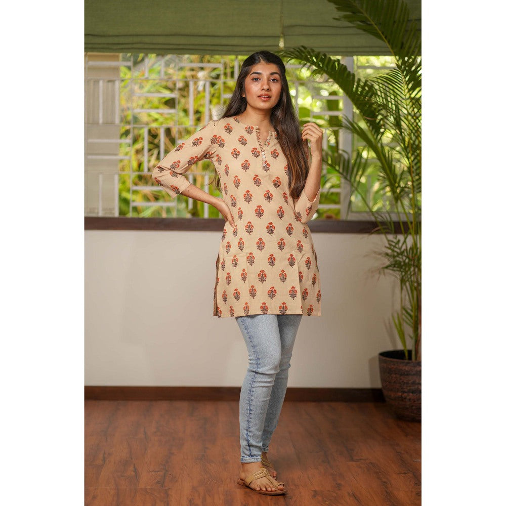 The Indian Ethnic Co. Beige Bagru Short Kurti