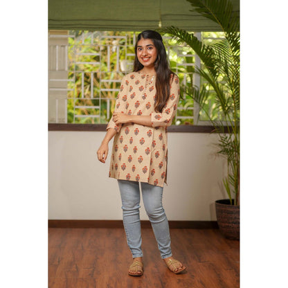 The Indian Ethnic Co. Beige Bagru Short Kurti