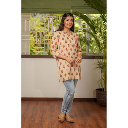 The Indian Ethnic Co. Beige Bagru Short Kurti