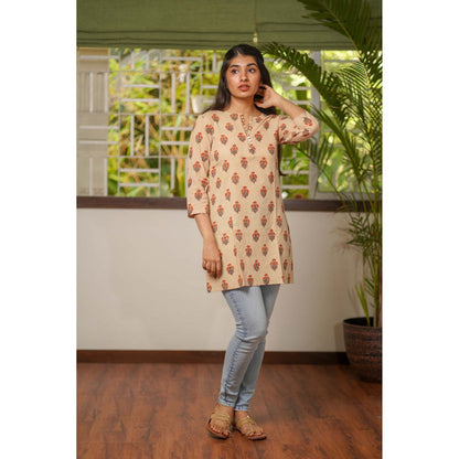 The Indian Ethnic Co. Beige Bagru Short Kurti