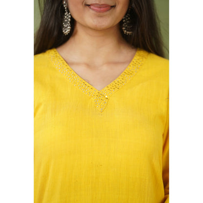 The Indian Ethnic Co. Sunshine Organic Handwoven Cotton Hand Embroidered Kurta