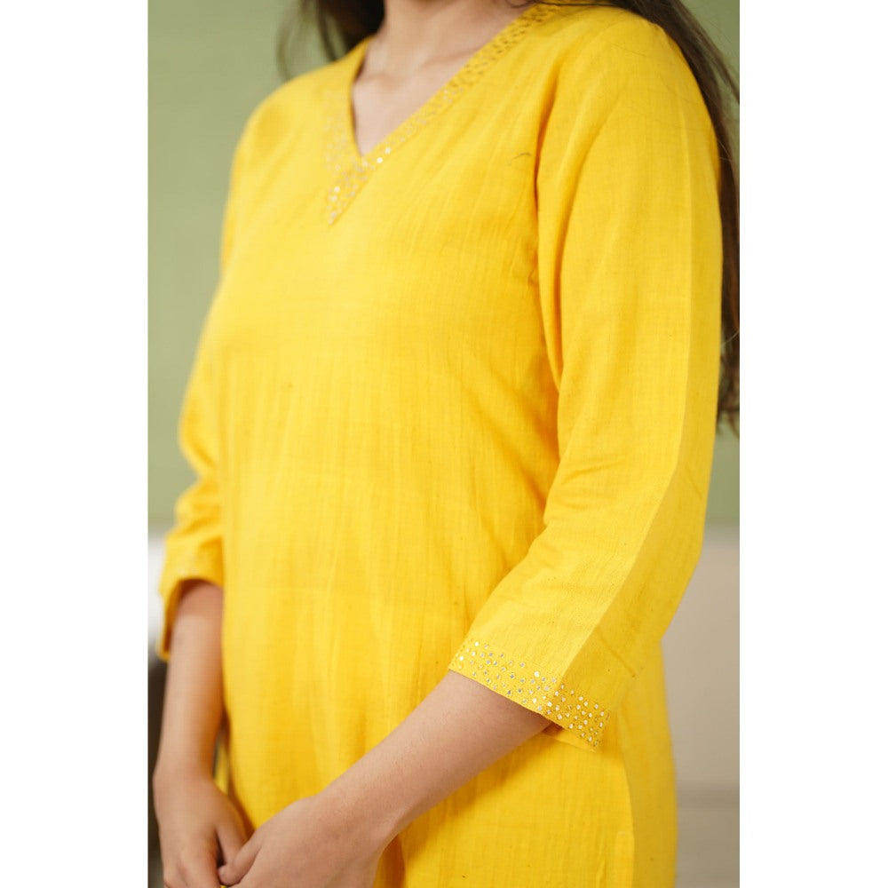 The Indian Ethnic Co. Sunshine Organic Handwoven Cotton Hand Embroidered Kurta