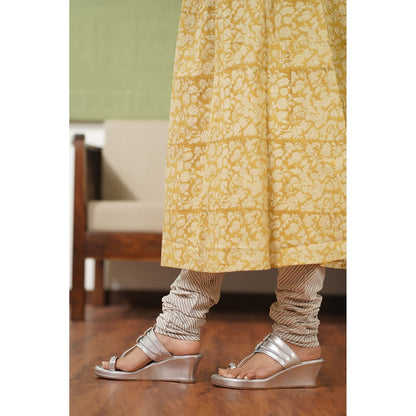 The Indian Ethnic Co. Ahaana Mustard Kalamkari Natural Dyed Chudi Sleeves Kurta