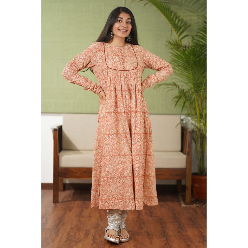 The Indian Ethnic Co. Ahaana Blush Pink Kalamkari Chudi Sleeves Kurta
