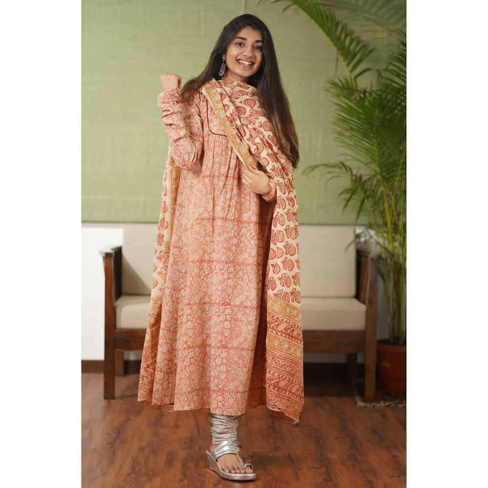 The Indian Ethnic Co. Ahaana Blush Pink Kalamkari Chudi Sleeves Kurta