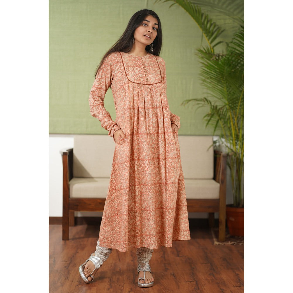 The Indian Ethnic Co. Ahaana Blush Pink Kalamkari Chudi Sleeves Kurta
