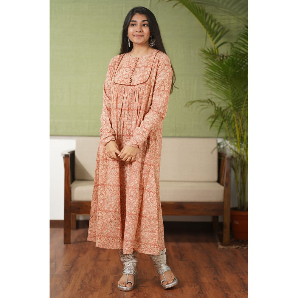 The Indian Ethnic Co. Ahaana Blush Pink Kalamkari Chudi Sleeves Kurta