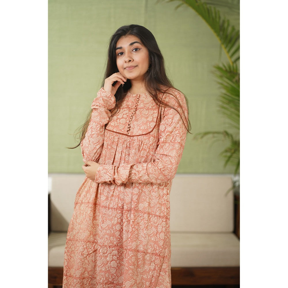 The Indian Ethnic Co. Ahaana Blush Pink Kalamkari Chudi Sleeves Kurta