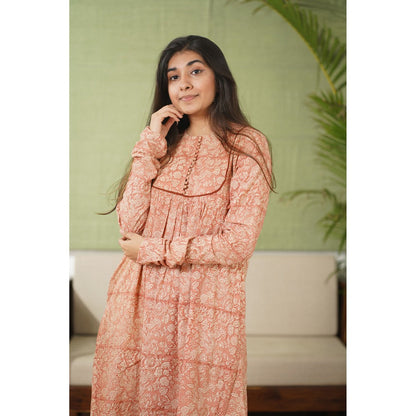 The Indian Ethnic Co. Ahaana Blush Pink Kalamkari Chudi Sleeves Kurta