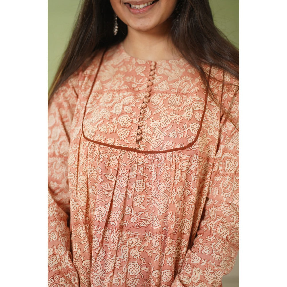 The Indian Ethnic Co. Ahaana Blush Pink Kalamkari Chudi Sleeves Kurta
