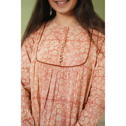 The Indian Ethnic Co. Ahaana Blush Pink Kalamkari Chudi Sleeves Kurta