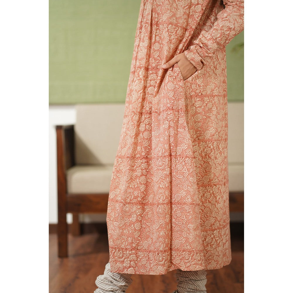 The Indian Ethnic Co. Ahaana Blush Pink Kalamkari Chudi Sleeves Kurta