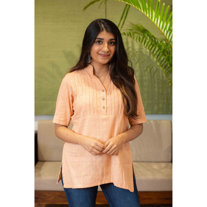 The Indian Ethnic Co. Peach Organic Handwoven Cotton Tunic