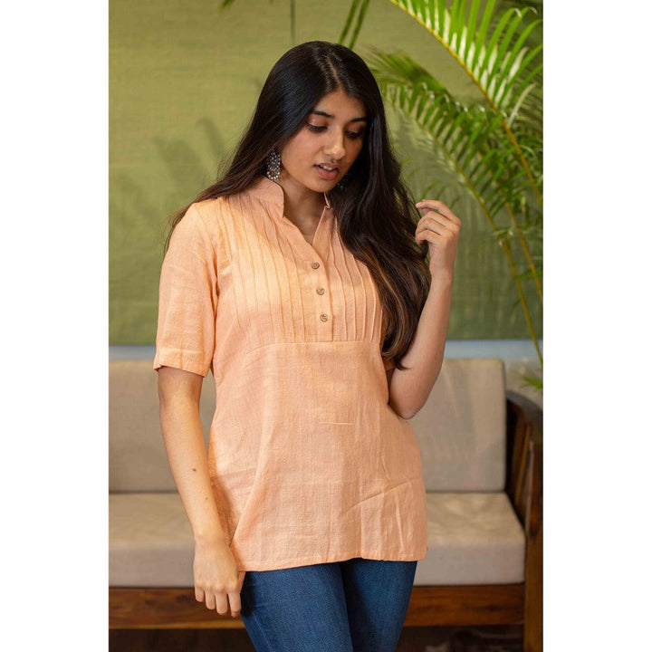 The Indian Ethnic Co. Peach Organic Handwoven Cotton Tunic