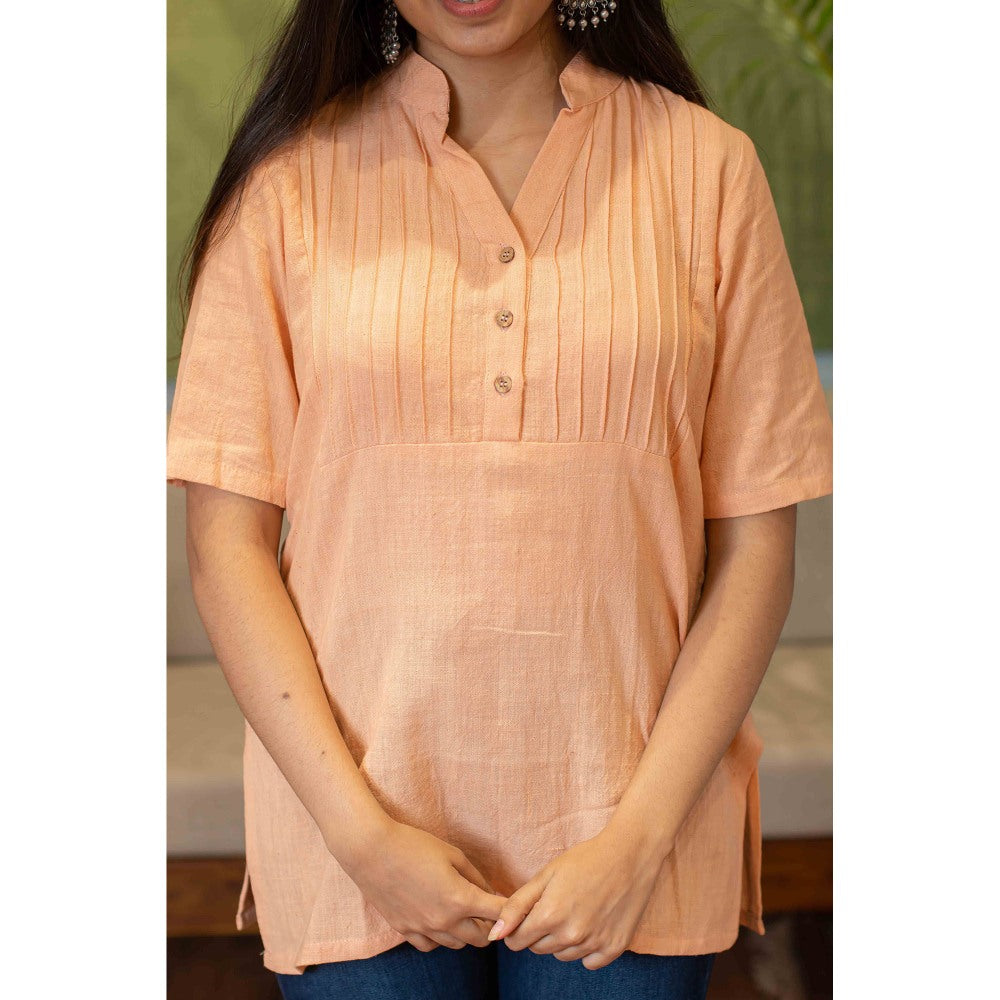 The Indian Ethnic Co. Peach Organic Handwoven Cotton Tunic