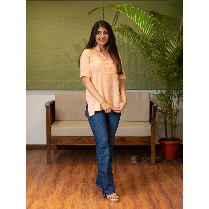 The Indian Ethnic Co. Peach Organic Handwoven Cotton Tunic