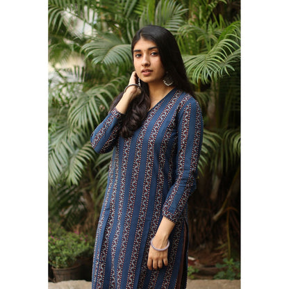 The Indian Ethnic Co. Ambi Ajrakh Indigo Natural Dyed Kurta