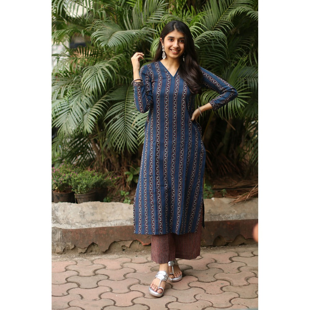 The Indian Ethnic Co. Ambi Ajrakh Indigo Natural Dyed Kurta
