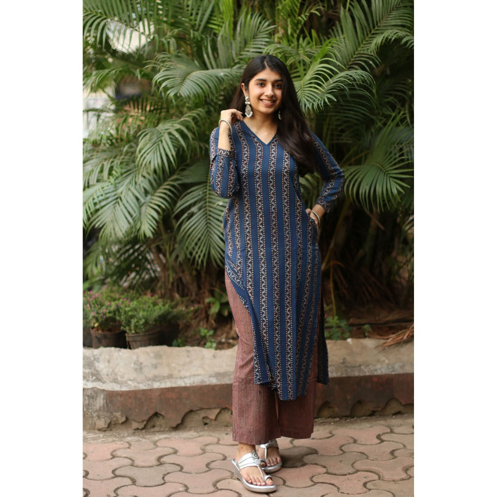 The Indian Ethnic Co. Ambi Ajrakh Indigo Natural Dyed Kurta