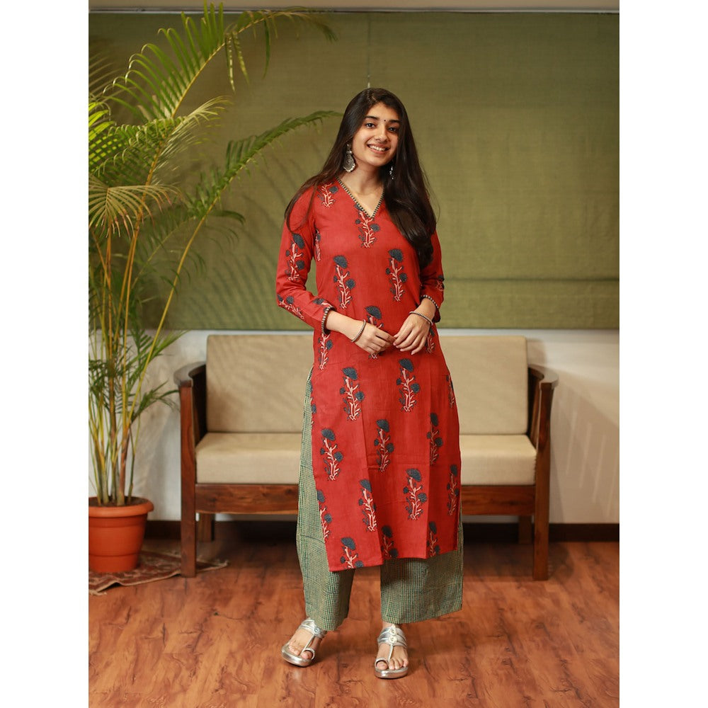 The Indian Ethnic Co. Nargis Ajrakh Madder Natural Dyed Kurta