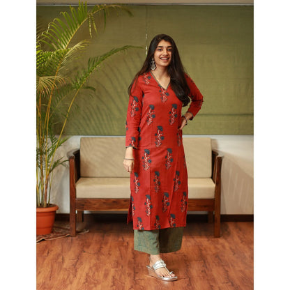 The Indian Ethnic Co. Nargis Ajrakh Madder Natural Dyed Kurta