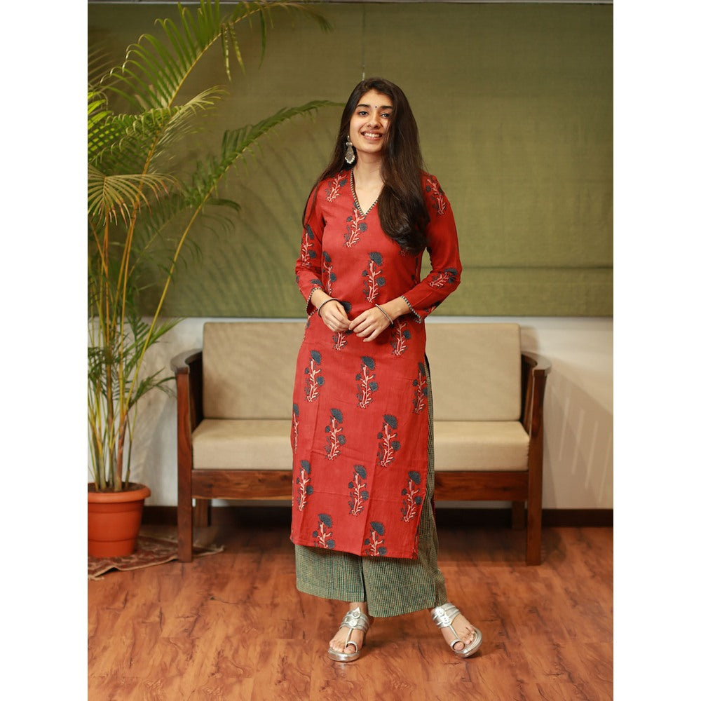 The Indian Ethnic Co. Nargis Ajrakh Madder Natural Dyed Kurta