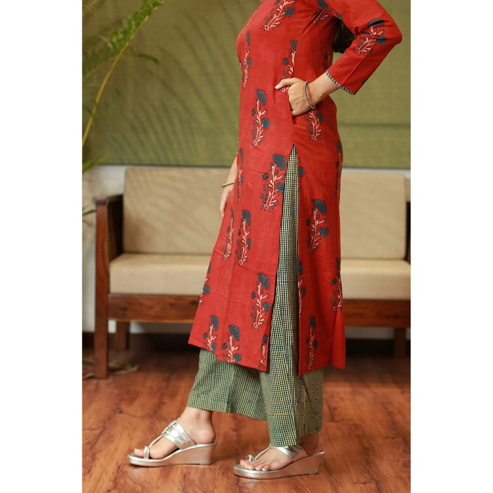 The Indian Ethnic Co. Nargis Ajrakh Madder Natural Dyed Kurta