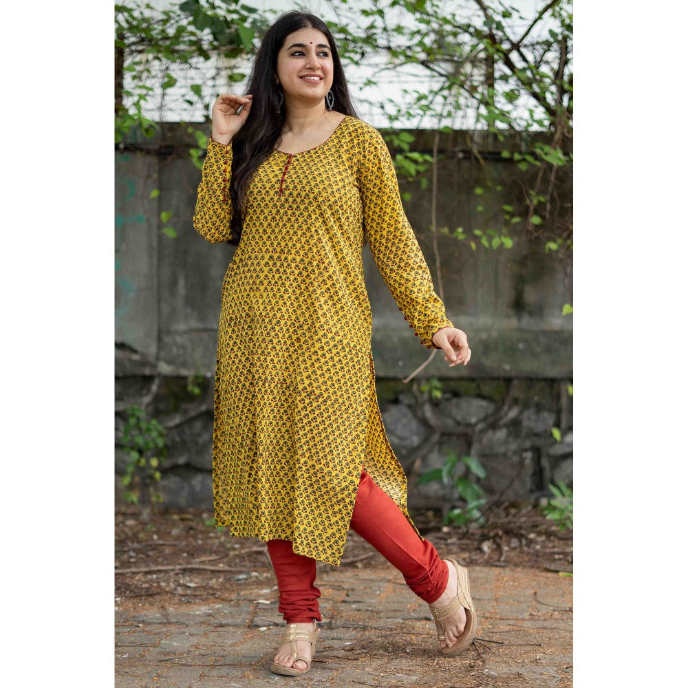 The Indian Ethnic Co. Aamna Mustard Ajrakh Kurta